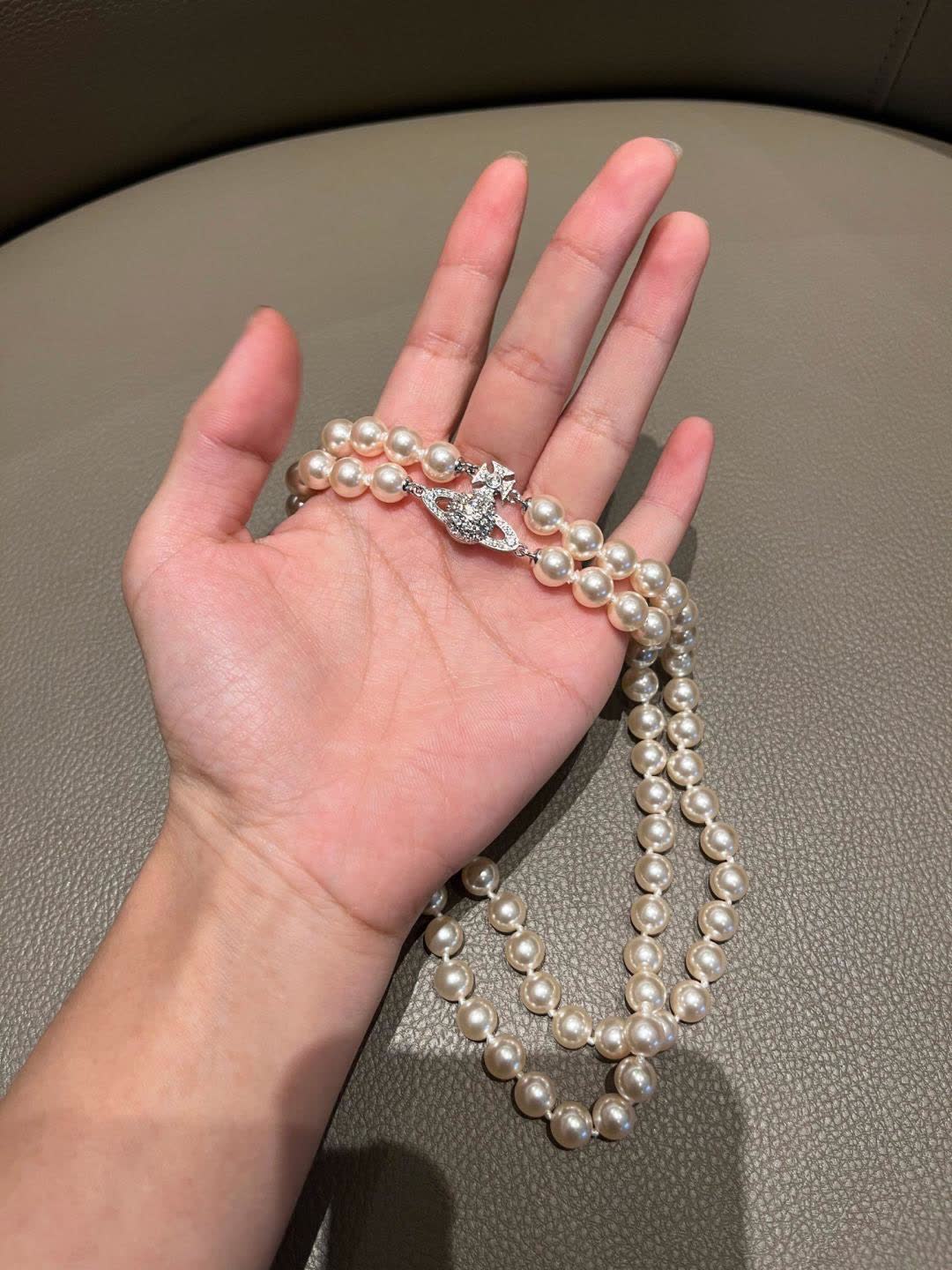Vivienne Westwood Classic White Pearl Necklace with Diamond Clasp
